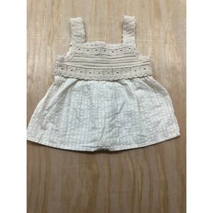 Zara Girls Cream Crochet Lace Seersucker Sleeveless Top Size 6 Boho Off White